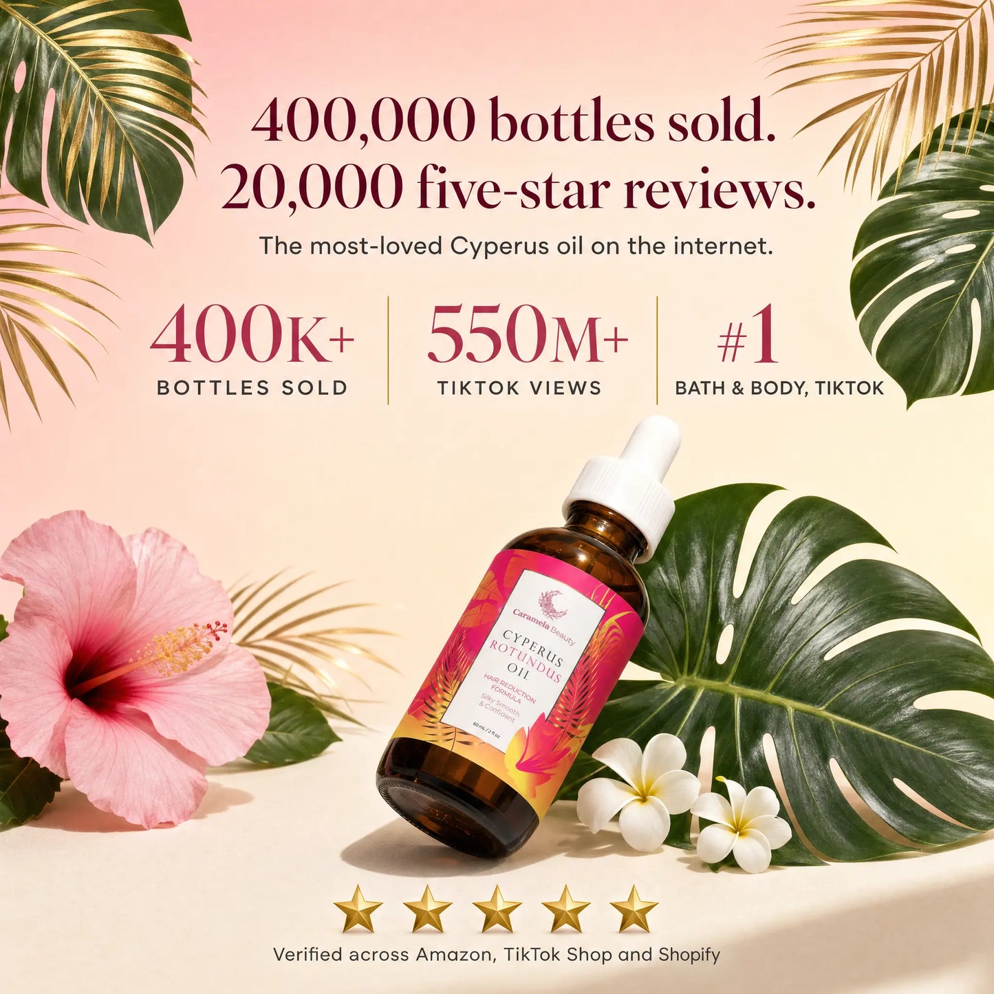 Caramela Beauty Cyperus Rotundus Oil – Natural Hair Reduction Body Oil with Jojoba, Rosehip & Sweet Almond Oil, After-Shave & Post-Wax Care for Smooth Silky Skin, 60ml / 2oz